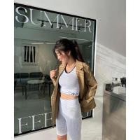 ราคา Calvin Klein (ของแท้100%) Ribbed Longline Sports Bra + Performance Ribbed High Waist Bike Shorts (20820327484)