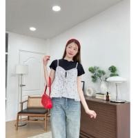 ราคา เซต2ชิ้น เสื้อยืดตัวใน+สายเดี่ยวผ้าคอตตอนลายริ้วโบว์ สายปรับระดับได้ ผูกโบว์ด้านหน้า (26163564997)