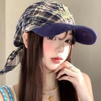 ราคา หมวกเบสบอลสไตล์ญี่ปุ่นลายเช็กเกอร์สีฟ้านางแบบ Lace-Up ออกแบบเฉพาะสำหรับผู้หญิง สวมใส่ง่ายในฤดูร้อน (55658850086)