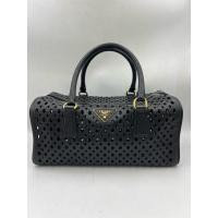 ราคา Prada Black Saffiano Leather Perforated Boston Bag แท้ มือสอง (53802975272)