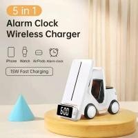 ราคา ใหม่ 5-in-1 Wireless Charger ขาตั้งโทรศัพท์รุ่นรถออกแบบ Fast Charger นาฬิกานาฬิกาปลุกที่มีสีสันไฟท้ายสําหรับนาฬิกาโทรศัพท์ AirPods (57859015016)