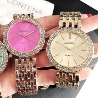 ราคา ▥ Contena ใหม่หรูหราแบรนด์นาฬิกาผู้หญิงแฟชั่นเพชรสุภาพสตรีนาฬิกาข้อมือควอตซ์ Rose Gold สแตนเลส (28980279176)