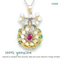 ราคา KJ243 จี้ทับทิมล้อมเพชรซีกและมรกตดิบ(ไม่เผา) Natural Ruby, Unheated Polki, Emerald พร้อมสร้อย (42730021185)