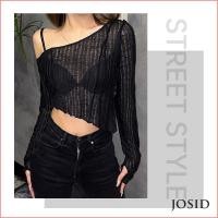 ราคา Spring Women Solid Color Sexy Hollow Out Irregular Long Sleeve Off Shoulder Blouse (24873816413)