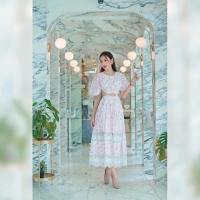 ราคา เดรสแขนสั้นสีขาว พิมพ์ลายดอกไม้สีชมพู ป้ายPachara Brand งานส่งต่อ พร้อมส่ง (Size M) (24194671161)