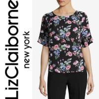 ราคา LIZ CLAIBORNE เสื้อเบลาส์ลายดอกแขนระบาย (สีดํา) (5885929544)