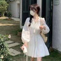 ราคา [สีพาสเทล] เดรสชีฟองแขนยาวคอวีสไตล์ฝรั่งเศสวินเทจ (28230995265)