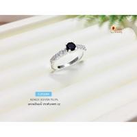 ราคา แหวนเงินแท้ 92.5% แบบหัวชู ประดับเพชร cz ตรงกลางสีนิล/ดำ CZ0284 (7442933710)