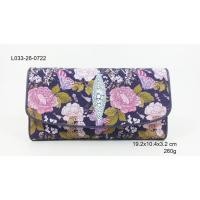 ราคา L 033-26-0722 กระเป๋าหนังปลากระเบนสามพับลายดอกไม้ ซับสีครีม (2364614461)