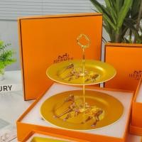 ราคา New Hermes”s high-end local luxury gold series bone china tableware Dim sum plate cake double-layer string plate set (24390175738)