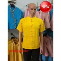 ราคา #เสื้อผ้าฝ้ายคอจีนสีเหลือง#เสื้อผ้าไทยชายสีเหลืองแต่งกระดุมผ้าปั้นแบบจีน (1255560922)