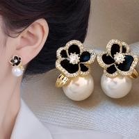 ราคา Black Rose ดอกไม้สามมิติ Rhinestone ต่างหูมุกแฟชั่นต่างหูระดับไฮเอนด์ (28520781843)