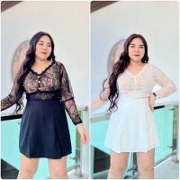 ราคา ชุดเช็ตเสื้อ + กก.กระโปรง ลูกไม้ไฮโซ อก 36-44" (22229716908)