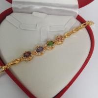 ราคา สร้อยข้อมือทองเหลืองแท้ประดับพลอยแท้รูปไข่หลากสีน้ำงามล้อมพลอยเพทายขาว (23105499569)