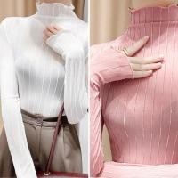 ราคา ✅ส่งไว✅สต็อกไทย เสื้อซีทรูอัดย่นลายริ้วนูนขอบหยัก ทรงคอสูงแขนยาว 3 สี (20986611670)