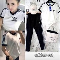 ราคา ADIDAS SET Set 2 pcs. เสื้อยืดadidasกุ้นแขน+เกงทรงสลิม ตีแถบข้างสีขาว สวย สปอร์ต (4640147546)