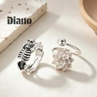 ราคา [ Diano ]แหวนดอกบัวสีเงิน แหวนเปิดกะโหลกวินเทจ unisex B734 (46159200497)