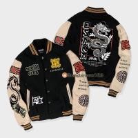 ราคา เสื้อแจ็คเก็ตเบสบอล Varsity สําหรับผู้ชายและผู้หญิง / Sukajan Japan Naga Osaka Fullprint Baseball Varsity Jacket (53359427210)