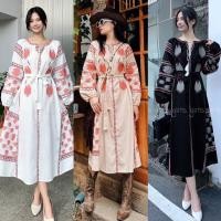 ราคา เดรสยาวโบฮีเมียน ชุดเดรสแขนยาวบอลลูน เดรสงานปักลายชนเผ่าสไตล์โบฮีเมียน (27511637448)
