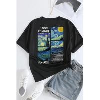 ราคา เสื้อยืดผ้าฝ้าย 100% Van Gogh Starry Night Art สีดำแขนสั้น เท่ห์ในสไตล์เรโทร เหมาะสำหรับใส่ลำลอง (55957613315)