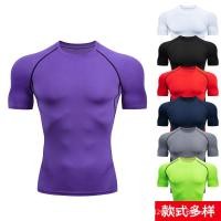 ราคา ผู้ชายฟิตเนสแขนสั้นกีฬาวิ่งผอมรอบคอเสื้อยืดบาสเกตบอลฟุตบอลบีบอัดเสื้อผ้าแห้งเร็วสีขาวสีแดง (50260364056)