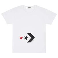 ราคา Rei Kawakubo，Converse X CDG PLAY T-Shirt ，COMME des GARCONS，ใหม่100% ยูนิเซ็กส์ สีขาว เสื้อยืดคอกลมแขนสั้น (53511096815)
