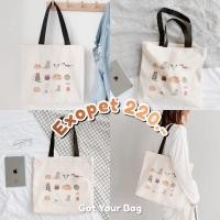 ราคา พร้อมส่ง กระเป๋าผ้า กระเป๋าสะพายไหล่ สีเบจ มีซิป ลายแมว มินิมอล สไตล์เกาหลี Exopet Totebag (14549327661)
