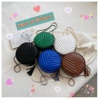ราคา SALEจึ้งงงง กระเป๋าหนัง PU ทรงกลม หนังโซฟา มีพู่ห้อย สายโซ่ คุณหนูมาก (20460294089)