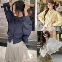 ราคา C&T#เสื้อเชิ้ตผู้หญิงแขนสั้นสไตล์เกาหลี แขนยาว เนื้อผ้าใส่สบาย รีดง่าย สีพื้น #w622 (47206503779)