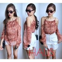 ราคา เสื้อชีฟองแขนยาวสายโซ่แบบเปิดหัวไหล่ ผ้าชีฟองพิมพ์ลาย freesize อก44” (20626756833)