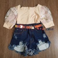 ราคา เสื้อแขนสั้น แต่งผ้าแก้วแขนพอง (5543081712)