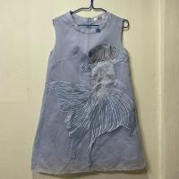 ราคา เดรสกระโปรงแขนกุดสีฟ้าลายปลาทอง (57102365490)
