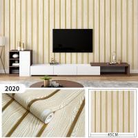 ราคา Elegant Striped Living Wall Sticker วอลล์เปเปอร์ครีมแผงไม้ GOLD List ความยาว 8 ML 45 Cm (47356198264)