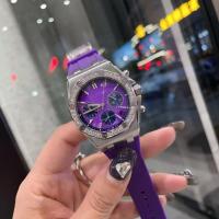 ราคา Royal Oak สายซิลิโคน Three-Eye Multi-Function Chronograph Dial นาฬิกา Swiss ETA Quartz Movement นาฬิกาข้อมือสุภาพสตรีหรูหรานาฬิกาเพชรของขวัญสําหรับแฟน/วันแม่ (53010209820)