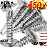 ราคา KARENGOODS 50 ชิ้นสกรูแตะตัวเอง, เครื่องซักผ้ากลมหัวแบนสกรูเจาะตัวเอง, 8 M4.2 สแตนเลสความแข็งแรงสูง Cross Phillips สกรูโลหะสําหรับแผ่นไม้ (45909067841)