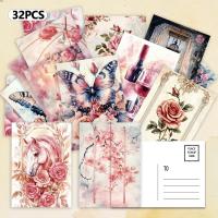 ราคา ชุดโปสการ์ดวินเทจสีชมพู 32 ชิ้น ลายดอกกุหลาบและผีเสื้อ ตกแต่งสมุดและห้อง การ์ดเนื้อหนา (52711256857)