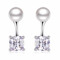 ราคา TANITTgems ต่างหูทองคำขาวประดับเพชรPrincess cutและไข่มุกแก้วญี่ปุ่น#1289 (453220089)