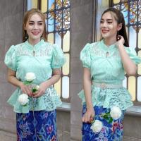 ราคา SPS เสื้อลูกไม้ ผ้านุ่มทรงสวย ผ้านิ่มมาก ใส่สบาย อก 32-36, 34-38 นิ้ว สีเขียว ติดกระดุม คอจีน หยดน้ำ Blouse (12664683308)