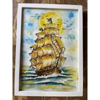 ราคา ภาพวาดมงคล เสริมโชคลาภ ภาพวาดเรือสำเภา ขนาดA4ภาพวาดสีน้ำ พร้อมกรอบเเขวนได้ตั้งได้ (43123774258)