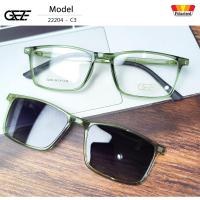 ราคา กรอบแว่นสายตา GEZE Clip-On รุ่น 22204 - C3 เต็มกรอบสีเขียวใส คลิปออนแม่เหล็ก เลนส์กันแดดPolarized (28607479206)