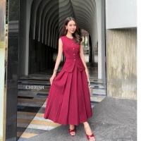 ราคา French Korea ชุดSetกระโปรงจีบพลีทยาวใส่ทำงาน สีแดง งานสวยหรูดูดี Cherish ชุดSet เสื้อแขนกุด+กระโปรงยาวจีบพลีทรอบ (46061031556)