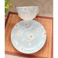 ราคา Hoya ชุดกาแฟ/ชาเนื้อบางสีฟ้า ลายดอกไม้สวย ใหม่ (53360180190)
