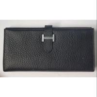 ราคา กระเป๋าสตางค์ Hermes 3 พับ สีดำ หนังแท้ มือสอง (2351869941)