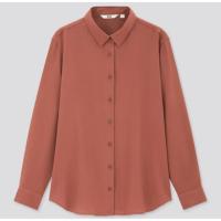 ราคา เสื้อ Uniqlo Rayon Long Sleeve Blouse แขนยาว สีน้ำตาล (40708569652)