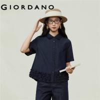 ราคา GIORDANO WOMEN Pure cotton sweetheart collar lace-trimmed short-sleeve denim shirt - High Quality 18346206 (53107777610)