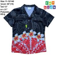 ราคา มือ2(KD.jj)เสื้อฮาวายสำหรับเด็ก Size 30” ลายดอกชบา พื้นลายสีดำ-แดง (50111044608)