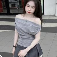 ราคา ก112 เสื้อครอปเปิดไหล่ปีกค้างคาวผู้หญิงเสื้อครอปผ้าฝ้ายแขนสั้นเซ็กซี่ขนาดต่ํากว่า53กิโลกรัม (41471651043)