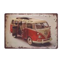 ราคา ป้ายสังกะสีวินเทจ Red Volkswagen Van (ปั๊มนูน) (858191246)