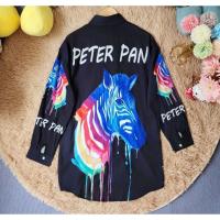 ราคา เสื้อเชิ๊ตทรงมินิเดรสลายม้าลาย สีสดใสแนวAbstract ป้ายPeterpan อก46" (43671712839)
