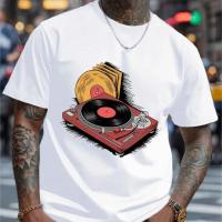 ราคา Vintage Turntable Vinyl Record Print Men's Round Crew Neck Short Sleeve T-Shirt Casual and Comfortable Top Men Clothing (48405755775)